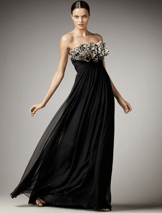 Ruffle-Bodice Strapless Gown