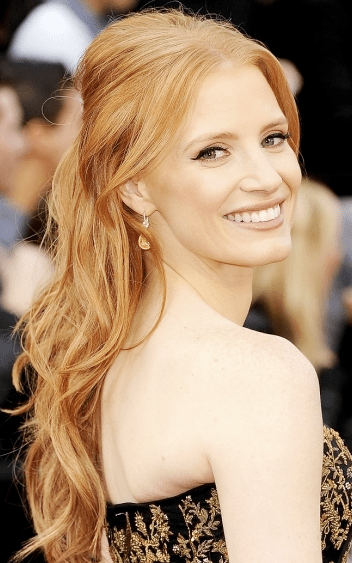 Jessica Chastain Oscars Red Carpet hair and makeup