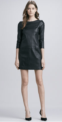 Vince Relaxed 3/4-Sleeve Leather Minidress
