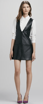 Whit Deep-V Leather Jumper & Scallop-Front Silk Blouse